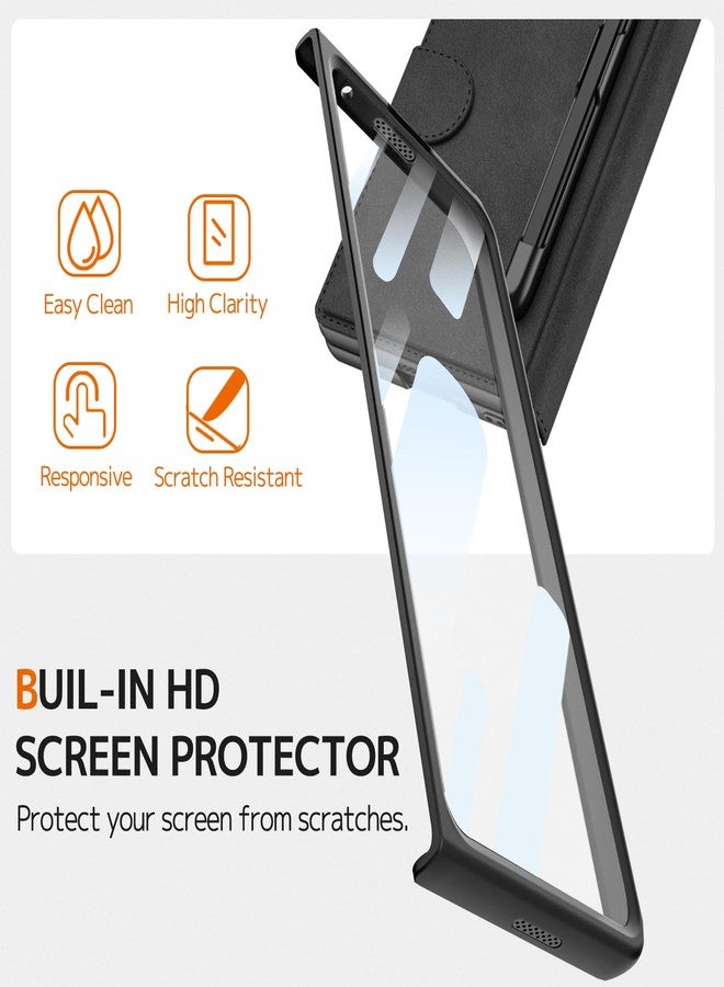 NINKI for Samsung Galaxy Z Fold 6 Case,Screen Protector & Hinge Protective & Detachable S Pen Slot & 2 Card Slots Military Grade Heavy Duty Rugged Leather Wallet Case with for Samsung Z Fold 6 Black - Image 3