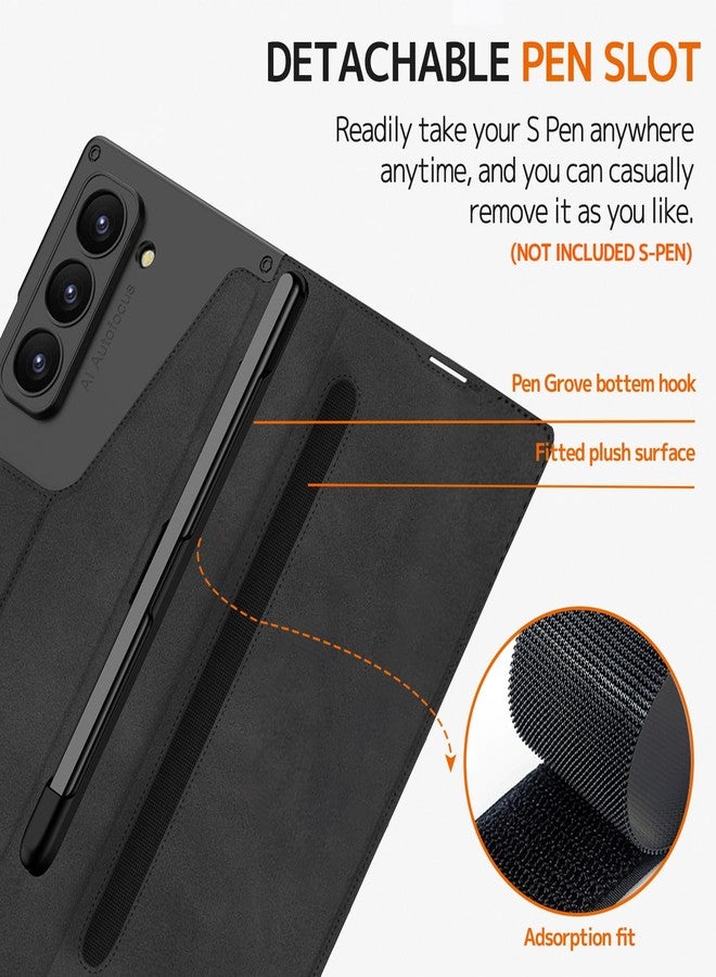 NINKI for Samsung Galaxy Z Fold 6 Case,Screen Protector & Hinge Protective & Detachable S Pen Slot & 2 Card Slots Military Grade Heavy Duty Rugged Leather Wallet Case with for Samsung Z Fold 6 Black - Image 4