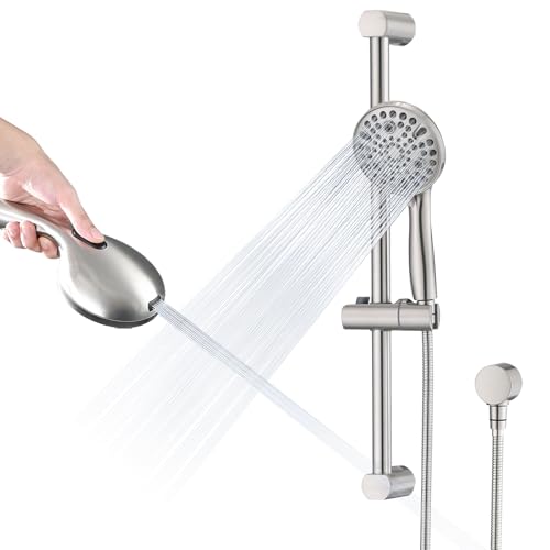 LOCALAND Hand Shower with Slide Bar High Pressure 10 Setting Handheld Shower Head Adjustable Height 24 Slide Bar Wall Supply Elbow and 66ft Extra Long Shower Hose Brushed Nickel - Image 1