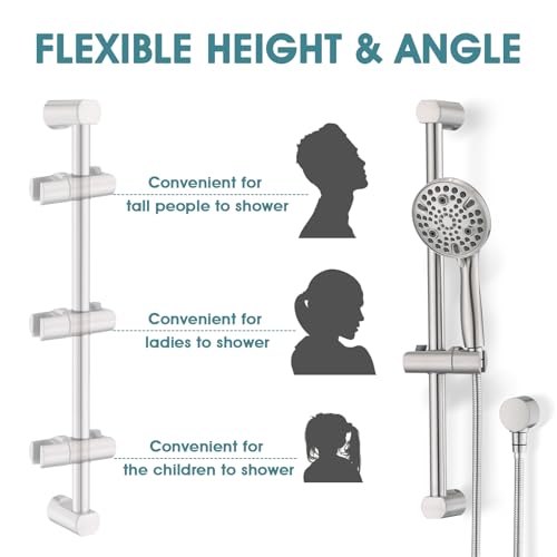 LOCALAND Hand Shower with Slide Bar High Pressure 10 Setting Handheld Shower Head Adjustable Height 24 Slide Bar Wall Supply Elbow and 66ft Extra Long Shower Hose Brushed Nickel - Image 3