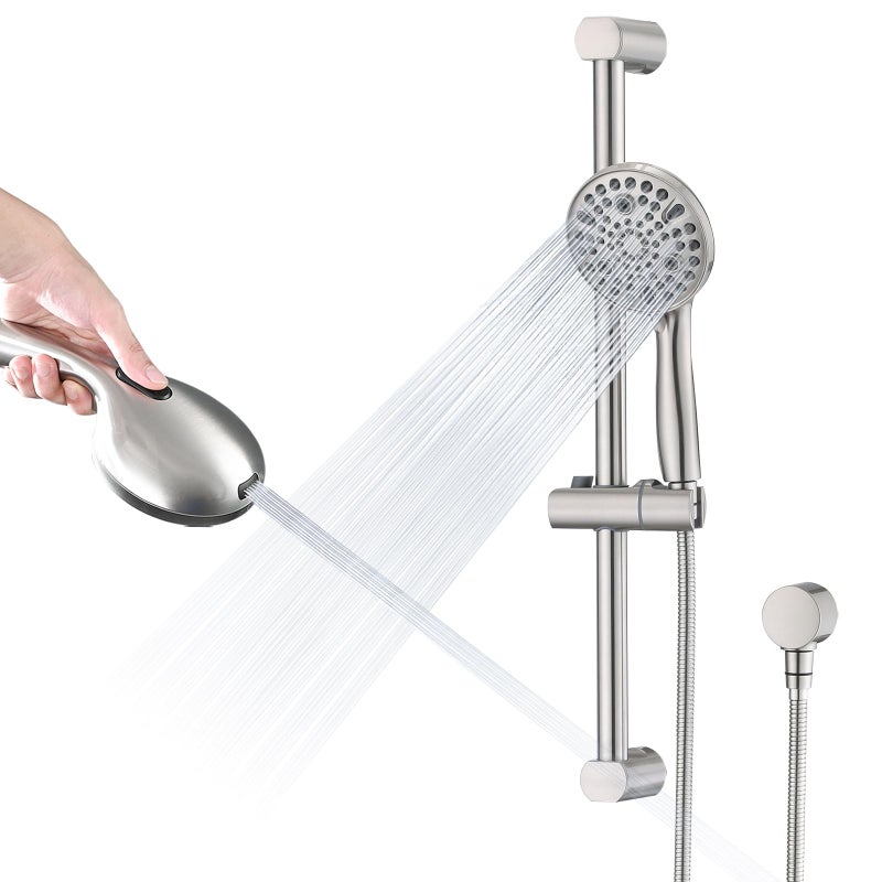 LOCALAND Hand Shower with Slide Bar High Pressure 10 Setting Handheld Shower Head Adjustable Height 24 Slide Bar Wall Supply Elbow and 66ft Extra Long Shower Hose Brushed Nickel - Image 2