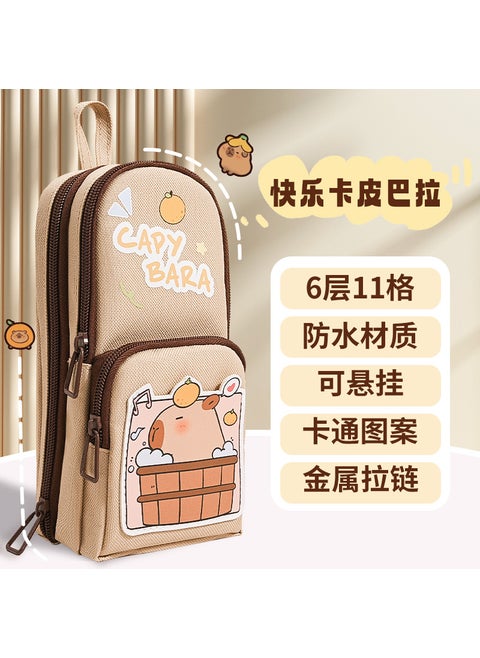 Male Astronaut Stationery Box Junior High School Students Large Capacity Pencil Box High Color Value Girl Primary School Students Cartoon Pencil BagJ001 Happy Capybara-Upgrade 6 Layers and 11 Bits J001 Happy Capybara-Upgrade 6 Layers and 11 Bits