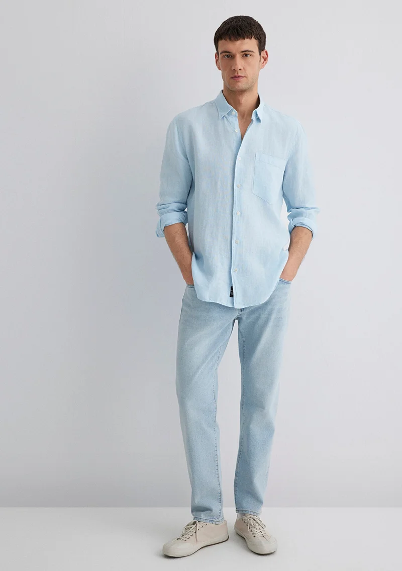 مافي Blue Linen Shirt