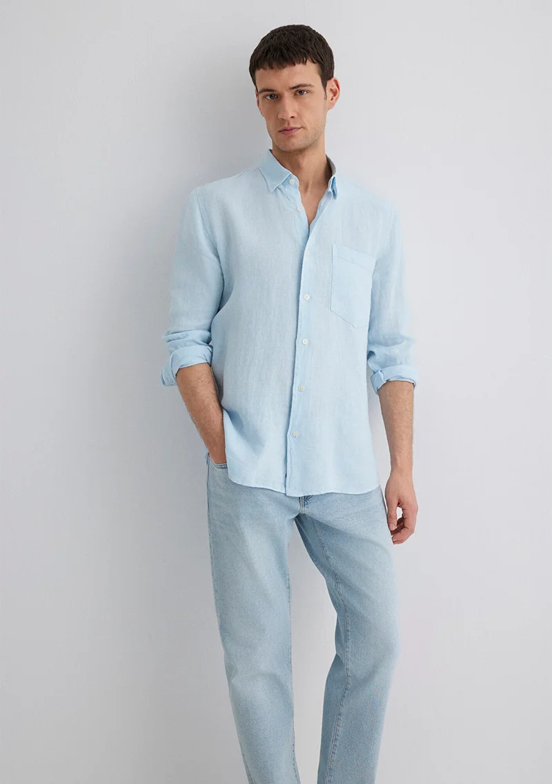 مافي Blue Linen Shirt