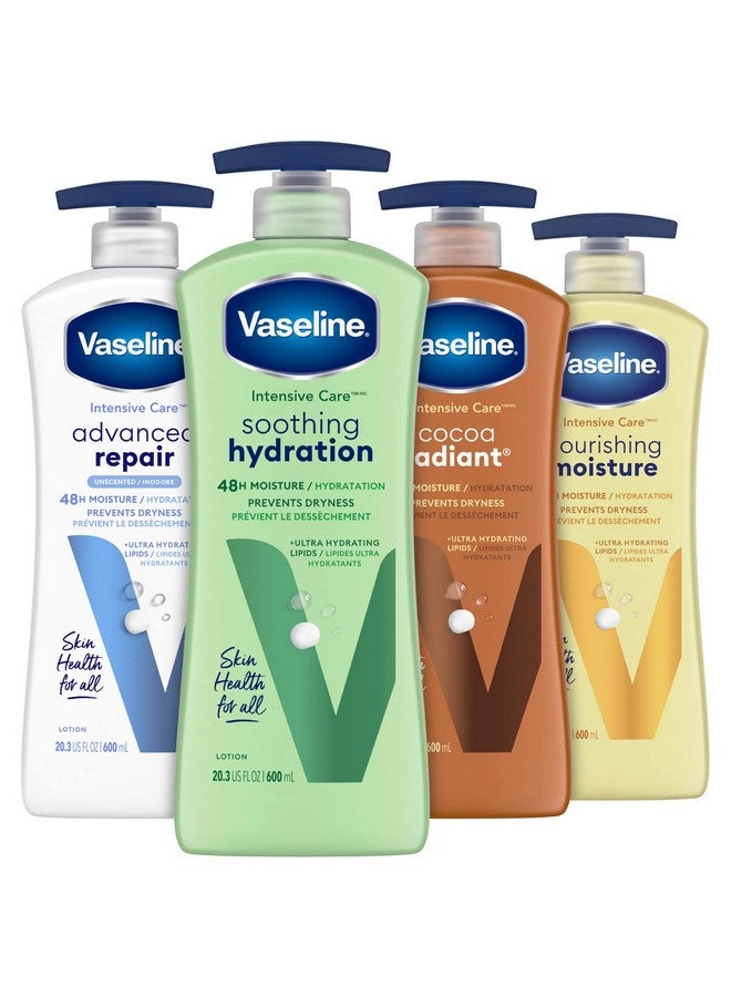 Vaseline Intensive Care Body Lotion For Women & Menultrahydrating Lotion Set For Dry Skin Soothing Hydrationadvanced Repaircocoa Radiantessential Healing 20.3 Fl Oz Ea (4 Piece Set) - Image 1