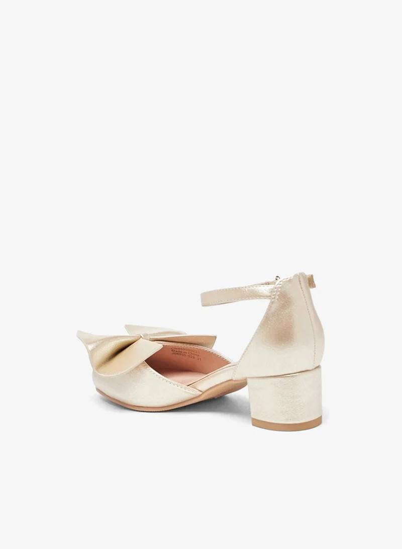 Celeste Girls' Bow Applique Ankle Strap Ballerinas With Block Heels