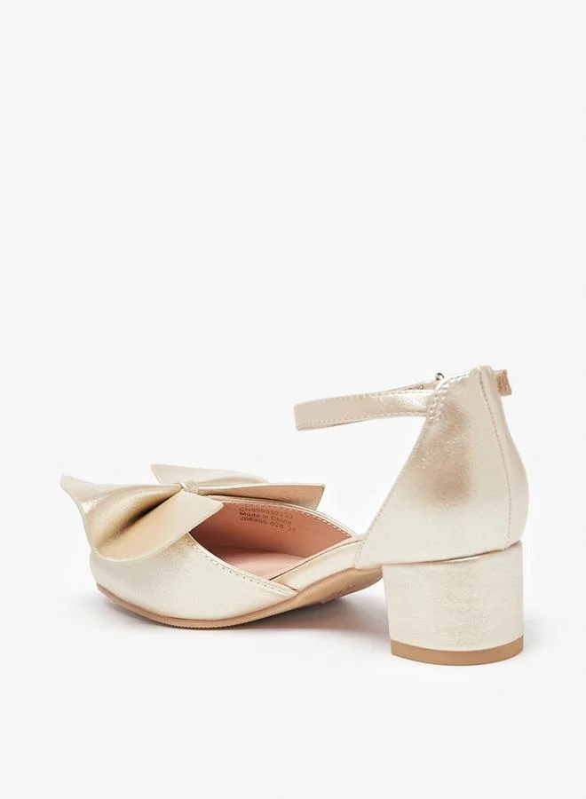 Celeste Girls' Bow Applique Ankle Strap Ballerinas With Block Heels