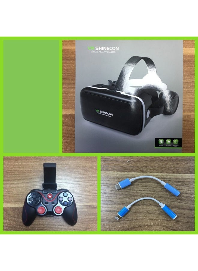 Generic Vrshinecon Vr Glasses Phantom 6th Gen G04e Earphone Version Mobile 3d Virtual Reality Helmet Large Screen 7-Color:G04e+c8s With Stand+adapter Cable Set  - Image 1