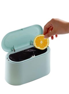 Generic Mini Trash Can with Lid, Removable Small Countertop Garbage Can, Tiny Plastic Trash Bin, Pop Up Countertop Wastebasket, Counter Garbage Lint Bin for Bathroom Office Kitchen Desk Coffee Table, Blue  - Image 1