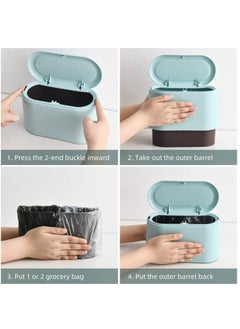 Generic Mini Trash Can with Lid, Removable Small Countertop Garbage Can, Tiny Plastic Trash Bin, Pop Up Countertop Wastebasket, Counter Garbage Lint Bin for Bathroom Office Kitchen Desk Coffee Table, Blue  - Image 5