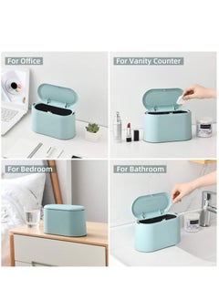 Generic Mini Trash Can with Lid, Removable Small Countertop Garbage Can, Tiny Plastic Trash Bin, Pop Up Countertop Wastebasket, Counter Garbage Lint Bin for Bathroom Office Kitchen Desk Coffee Table, Blue  - Image 4