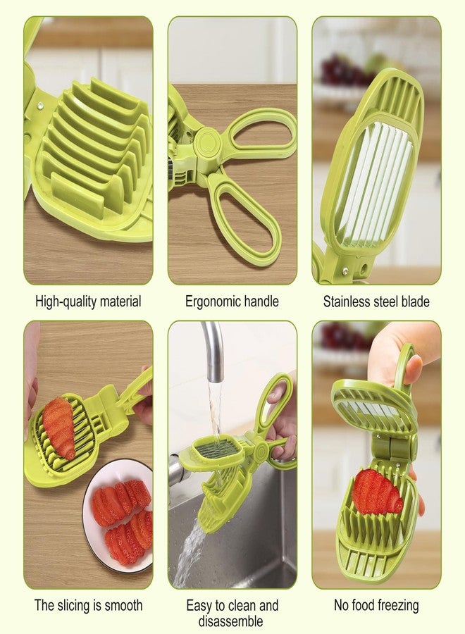 CEHNCEH Fruit Slicer, Strawberry, Banana, Kiwi Cutter, Egg Slicer for Hard Boiled Eggs, for Soft Fruit Sausages, Cucumbers, Mushroom Cutter, Rapid & Safe Slicing Kitchen Gadgets (Green) - Image 4