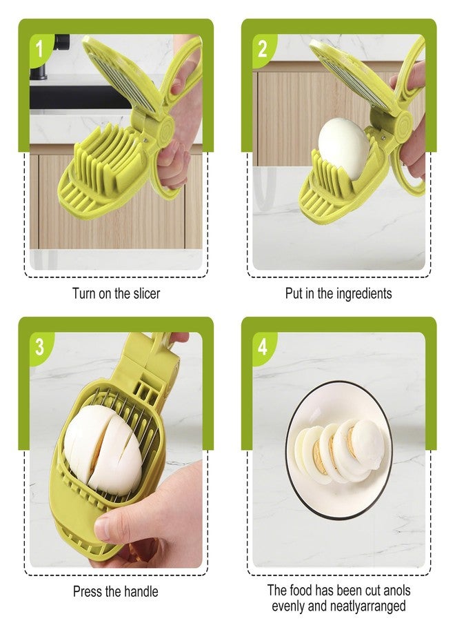 CEHNCEH Fruit Slicer, Strawberry, Banana, Kiwi Cutter, Egg Slicer for Hard Boiled Eggs, for Soft Fruit Sausages, Cucumbers, Mushroom Cutter, Rapid & Safe Slicing Kitchen Gadgets (Green) - Image 2