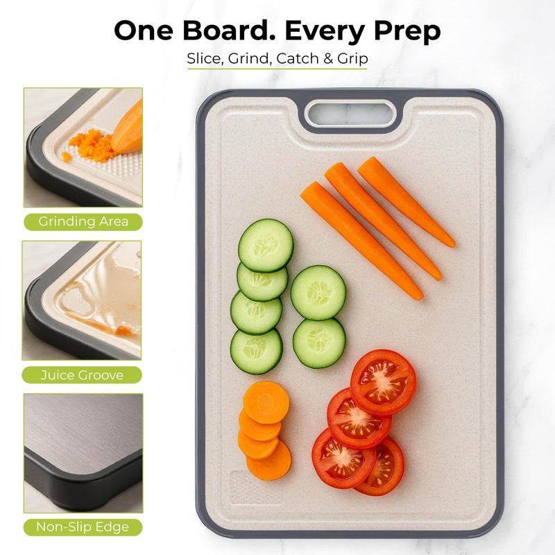 Freshware Titanium Cutting Board for Kitchen, Double Sided and Non Slip Cutting Boards, Pure Titanium/PP, Chopping Board with Juice Grooves, Dishwasher Safe, Large 15.2" by 10.5" - Image 3
