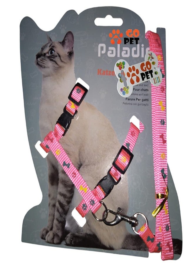 The DDS Store Adjustable Cat Walking Harness Nylon Strap Collar with Leash,Cat Leash and Harness Set Escape Proof (Pink Color) - Image 1