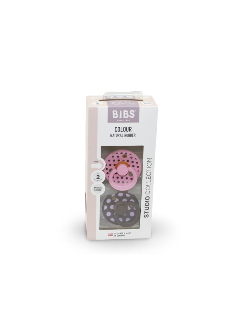 BIBS Pacifier Studio Colour 2 Pack – Polka Latex Size 2 Baby Pink/Mocha - Image 1