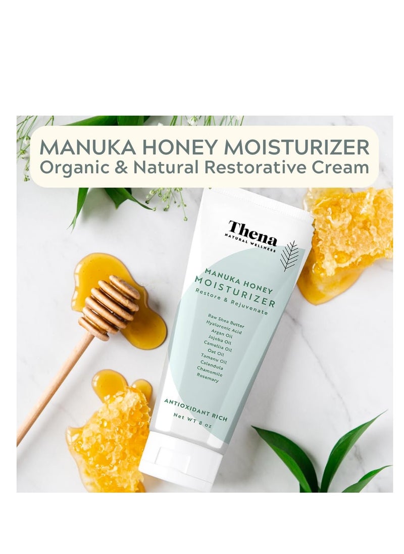THENA Natural Wellness - Manuka Honey Cream Moisturizer With Hyaluronic Acid, Soothes Hydrates Repairs Dry Skin Hands Face Body Lotion For Women Men All Natural Anti Aging Hydrating Organic Skin Care Products - Image 1