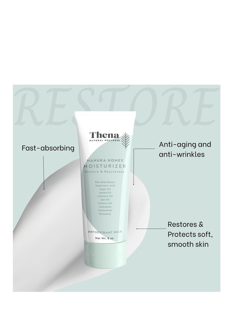 THENA Natural Wellness - Manuka Honey Cream Moisturizer With Hyaluronic Acid, Soothes Hydrates Repairs Dry Skin Hands Face Body Lotion For Women Men All Natural Anti Aging Hydrating Organic Skin Care Products - Image 1