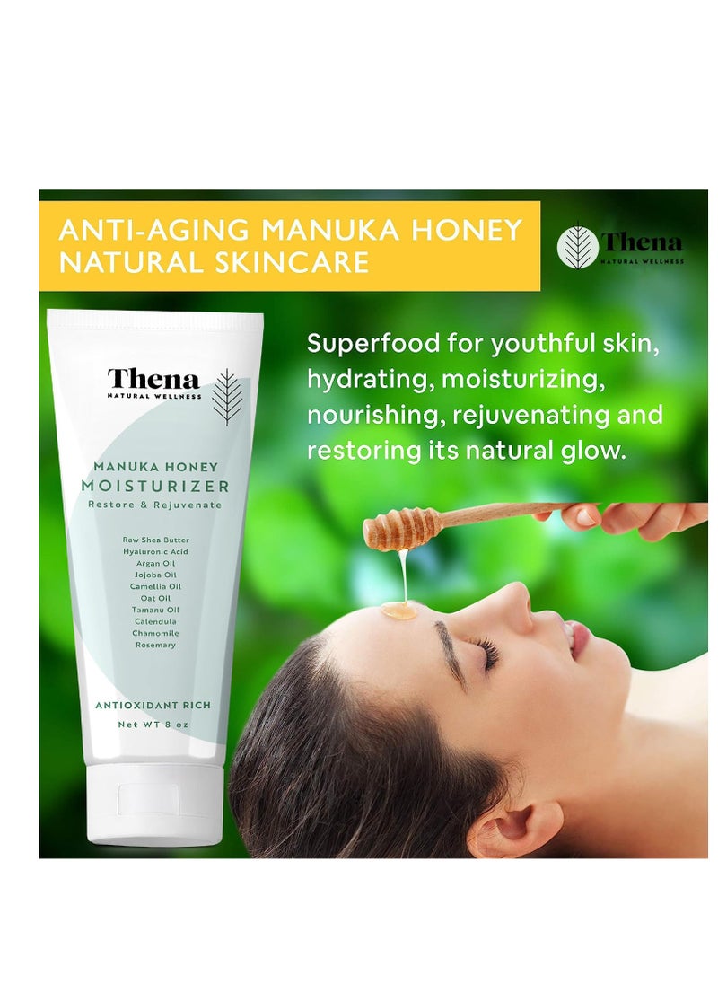 THENA Natural Wellness - Manuka Honey Cream Moisturizer With Hyaluronic Acid, Soothes Hydrates Repairs Dry Skin Hands Face Body Lotion For Women Men All Natural Anti Aging Hydrating Organic Skin Care Products - Image 1