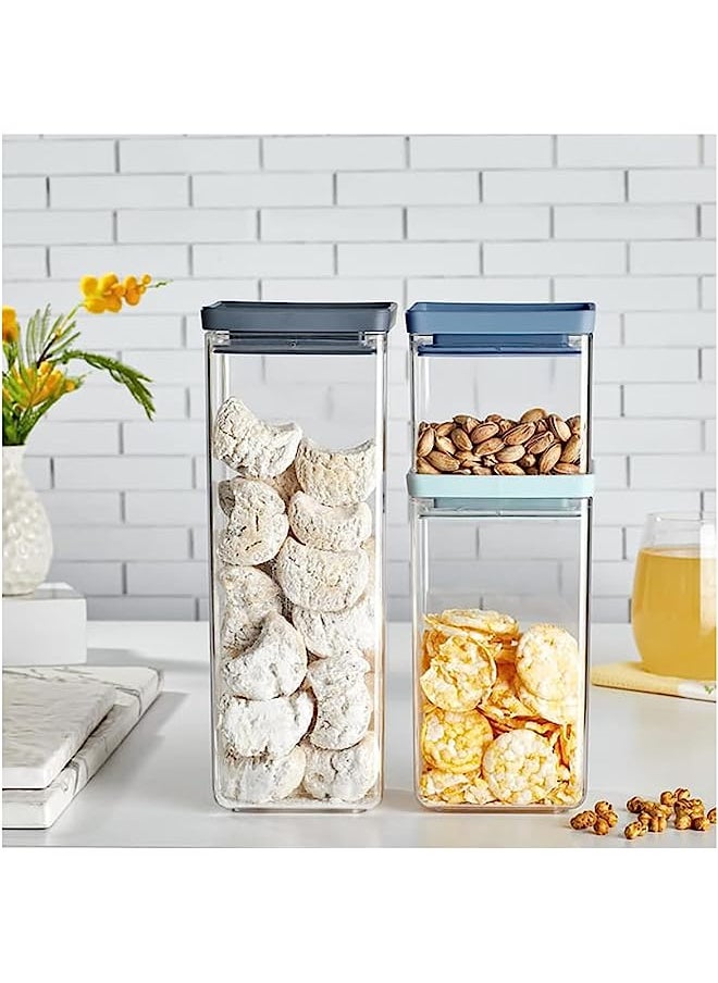ORGANiZERS - Set Of 3 Food Storage Containers For Kitchen Organization, Pantry And Rack – Ideal For Cereals, Spaghetti, Nuts, Coffee, Sugar, Pasta And Flour Plastic Container Set With Vacuum Lid  - Image 1