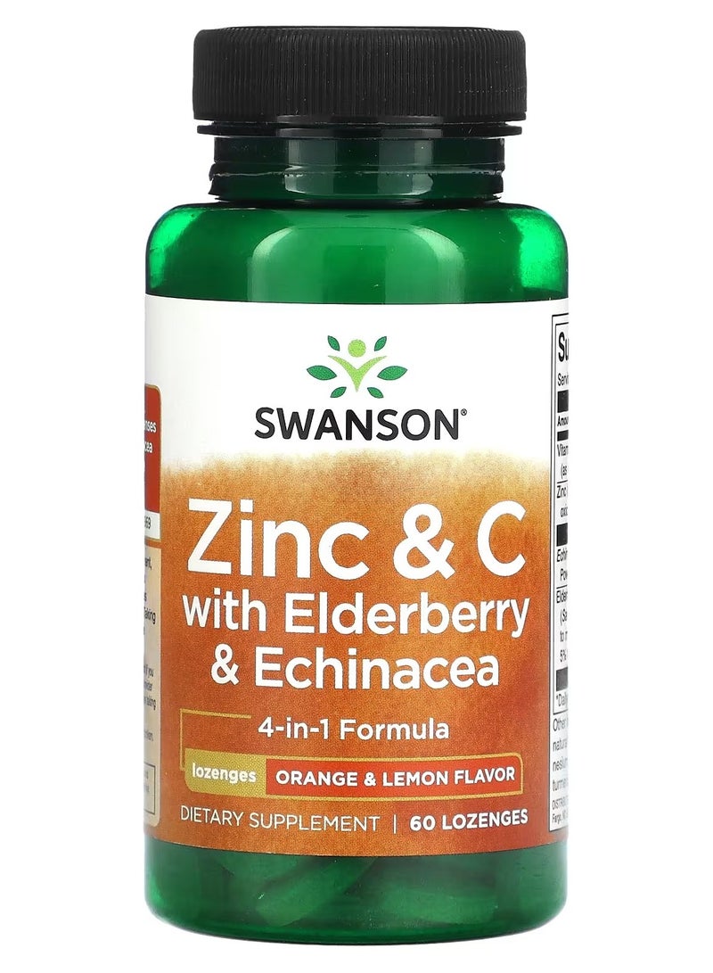 سوانسون زنك وفيتامين سي مع البلسان الأسود والاكيناسيا والبرتقال والليمون 60 قرصًا - Image 1