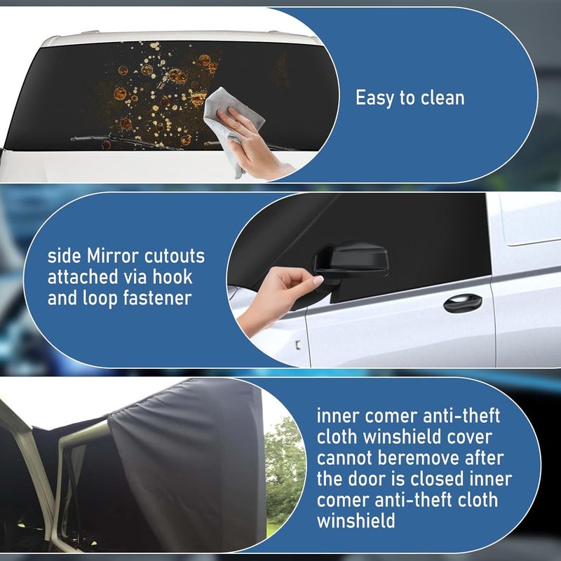 luolety Front Windscreen Wrap Cover for Mercedes Sprinter 2006-2018 - 600D Blackout Waterproof Sunshade - Image 4
