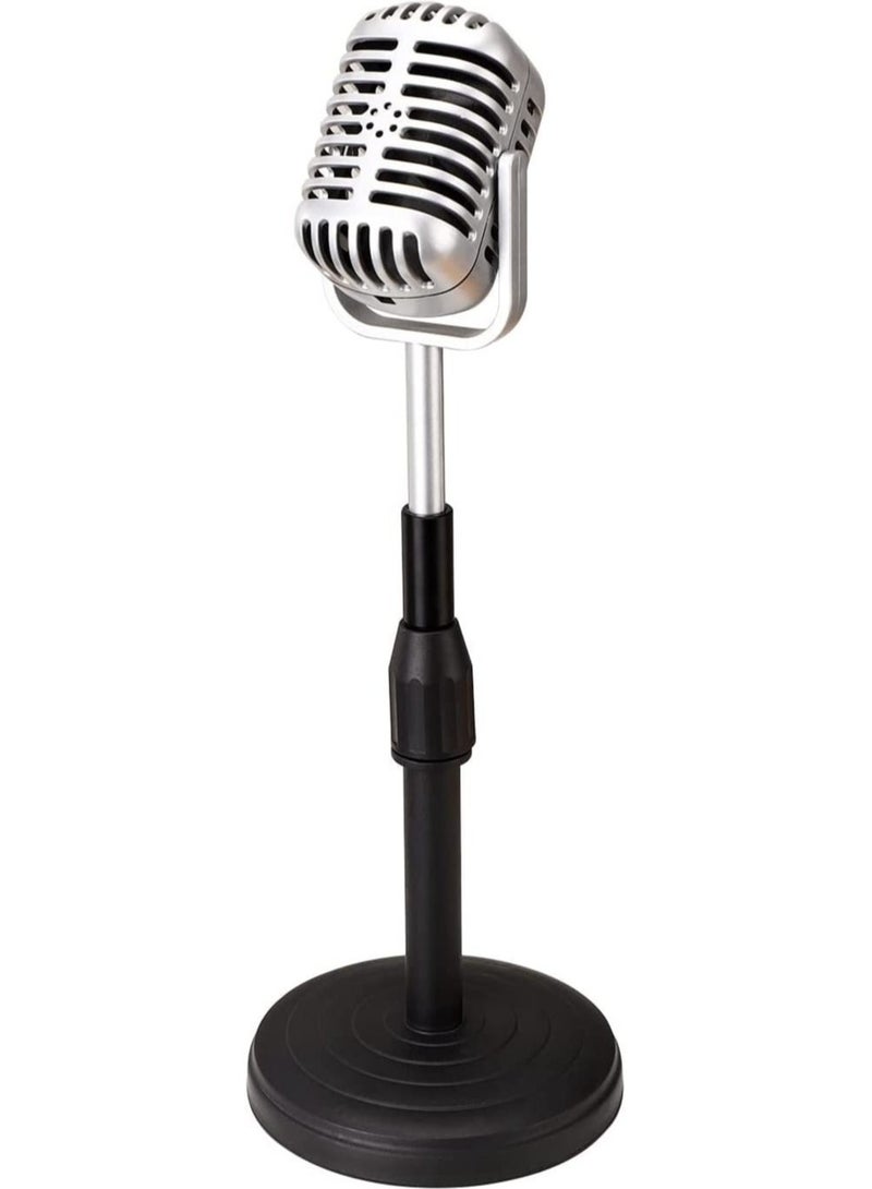 Captaintech Desktop Microphone Prop Model with Adjustable Stand Classic Retro Style Microphone Prop Decor for Party Decoration Costume Role Play Game Night - Image 1