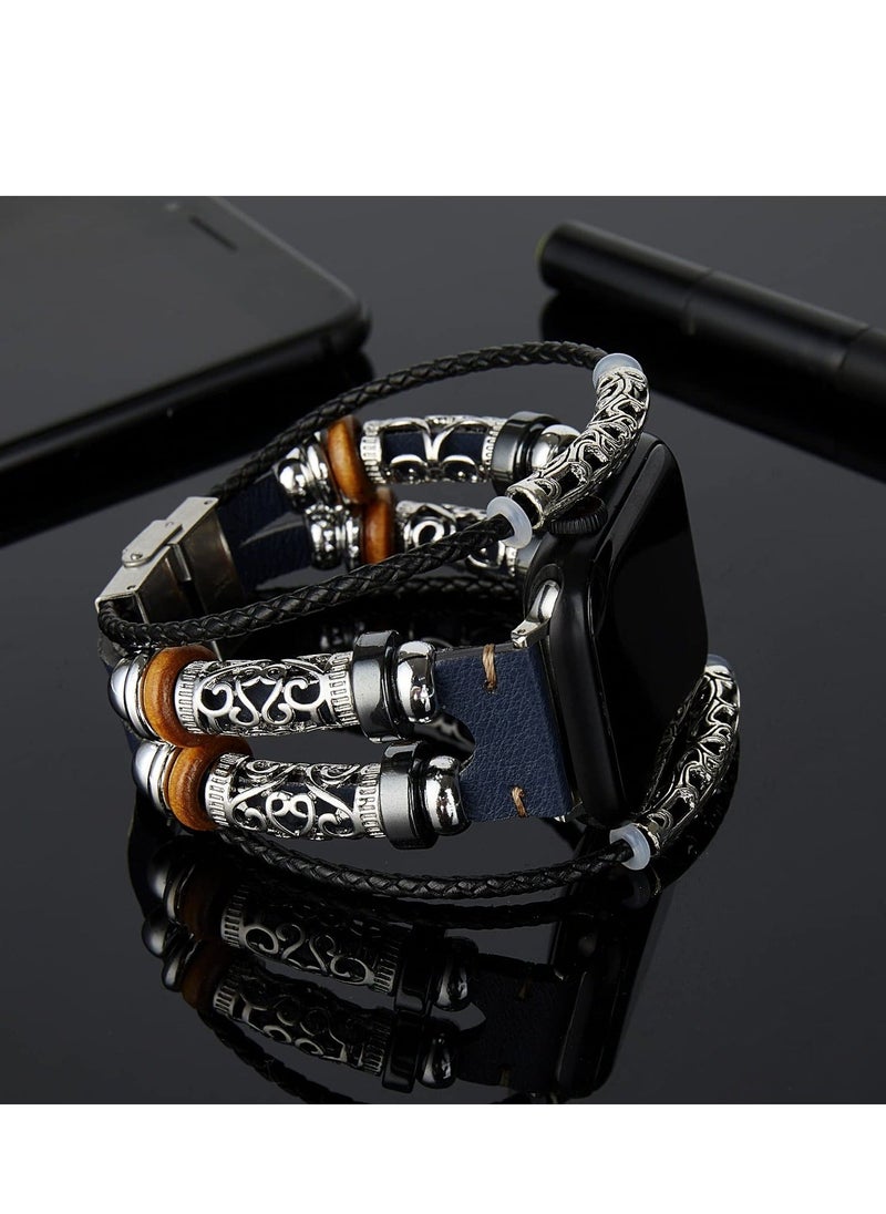 Compatible with Apple Watch Band 45mm 44mm 42mm 41mm 40mm 38mm 49mm, Handmade Leather Bracelets Boho Bead Strap Women Men Thin Slim Wristband Accessories for iwatch Series 9/8/7/SE/6/5/4/3/2/1/Ultra - Image 3
