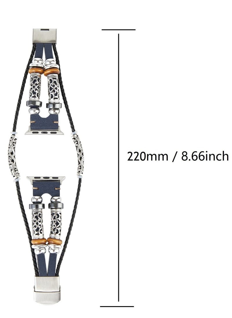 Compatible with Apple Watch Band 45mm 44mm 42mm 41mm 40mm 38mm 49mm, Handmade Leather Bracelets Boho Bead Strap Women Men Thin Slim Wristband Accessories for iwatch Series 9/8/7/SE/6/5/4/3/2/1/Ultra - Image 4