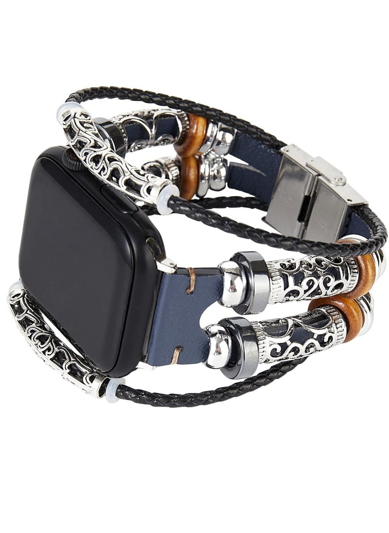 Compatible with Apple Watch Band 45mm 44mm 42mm 41mm 40mm 38mm 49mm, Handmade Leather Bracelets Boho Bead Strap Women Men Thin Slim Wristband Accessories for iwatch Series 9/8/7/SE/6/5/4/3/2/1/Ultra - Image 1