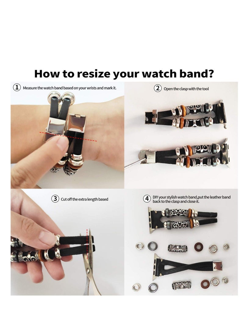 Compatible with Apple Watch Band 45mm 44mm 42mm 41mm 40mm 38mm 49mm, Handmade Leather Bracelets Boho Bead Strap Women Men Thin Slim Wristband Accessories for iwatch Series 9/8/7/SE/6/5/4/3/2/1/Ultra - Image 5