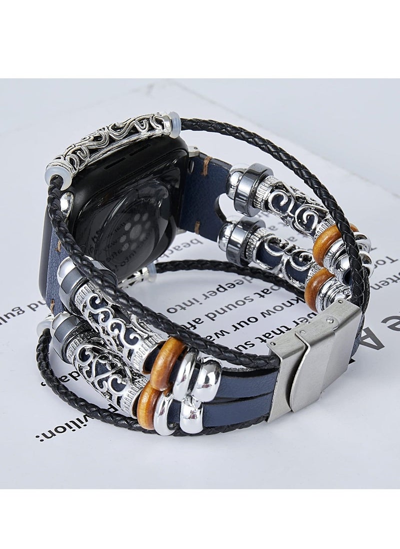 Compatible with Apple Watch Band 45mm 44mm 42mm 41mm 40mm 38mm 49mm, Handmade Leather Bracelets Boho Bead Strap Women Men Thin Slim Wristband Accessories for iwatch Series 9/8/7/SE/6/5/4/3/2/1/Ultra - Image 2