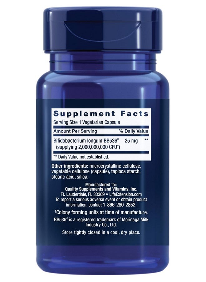 لايف إكستنشن Life Extension Bifido GI Balance، البروبيوتيك، Bifidobacterium longum BB536® (2 مليار وحدة تشكيل مستعمرة)، يدعم صحة الأمعاء والجهاز الهضمي، خالٍ من الجلوتين، غير معدّل وراثيًا، نباتي، 60 كبسولة - Image 2