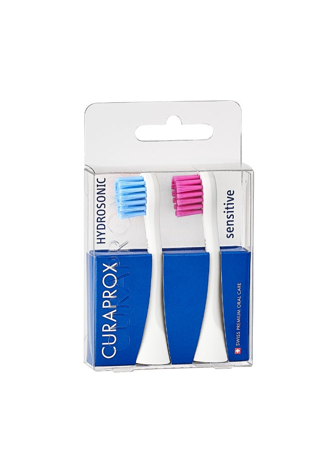 CURAPROX Hydrosonic Sensitive Brush Heads, Duo-Pack – New Ultra-Gentle Replacement Heads for Sonic Toothbrush, Blue/Pink - Image 1