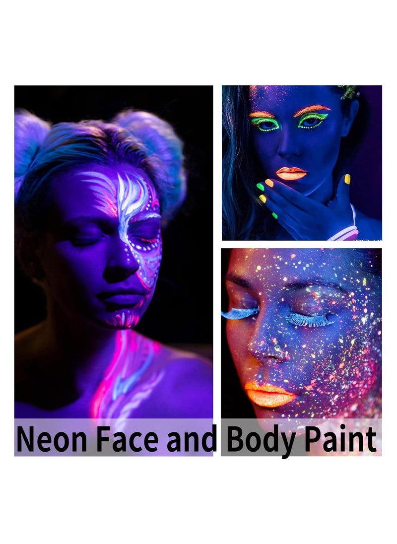 null - Glow in The Dark Paint UV Fluorescent Neon Face Body Paint, Glow Neon Colors for Dark Party, Makeup, Festival, Luminous Watercolor Paint for Adults and Kids - Image 1