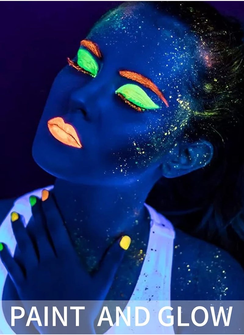 null - Glow in The Dark Paint UV Fluorescent Neon Face Body Paint, Glow Neon Colors for Dark Party, Makeup, Festival, Luminous Watercolor Paint for Adults and Kids - Image 1