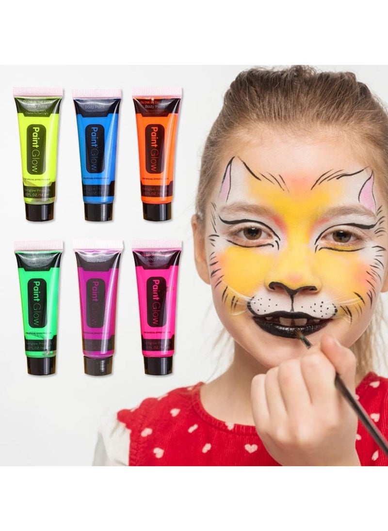 null - Glow in The Dark Paint UV Fluorescent Neon Face Body Paint, Glow Neon Colors for Dark Party, Makeup, Festival, Luminous Watercolor Paint for Adults and Kids - Image 1