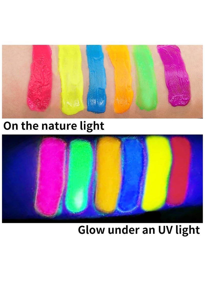 null - Glow in The Dark Paint UV Fluorescent Neon Face Body Paint, Glow Neon Colors for Dark Party, Makeup, Festival, Luminous Watercolor Paint for Adults and Kids - Image 1