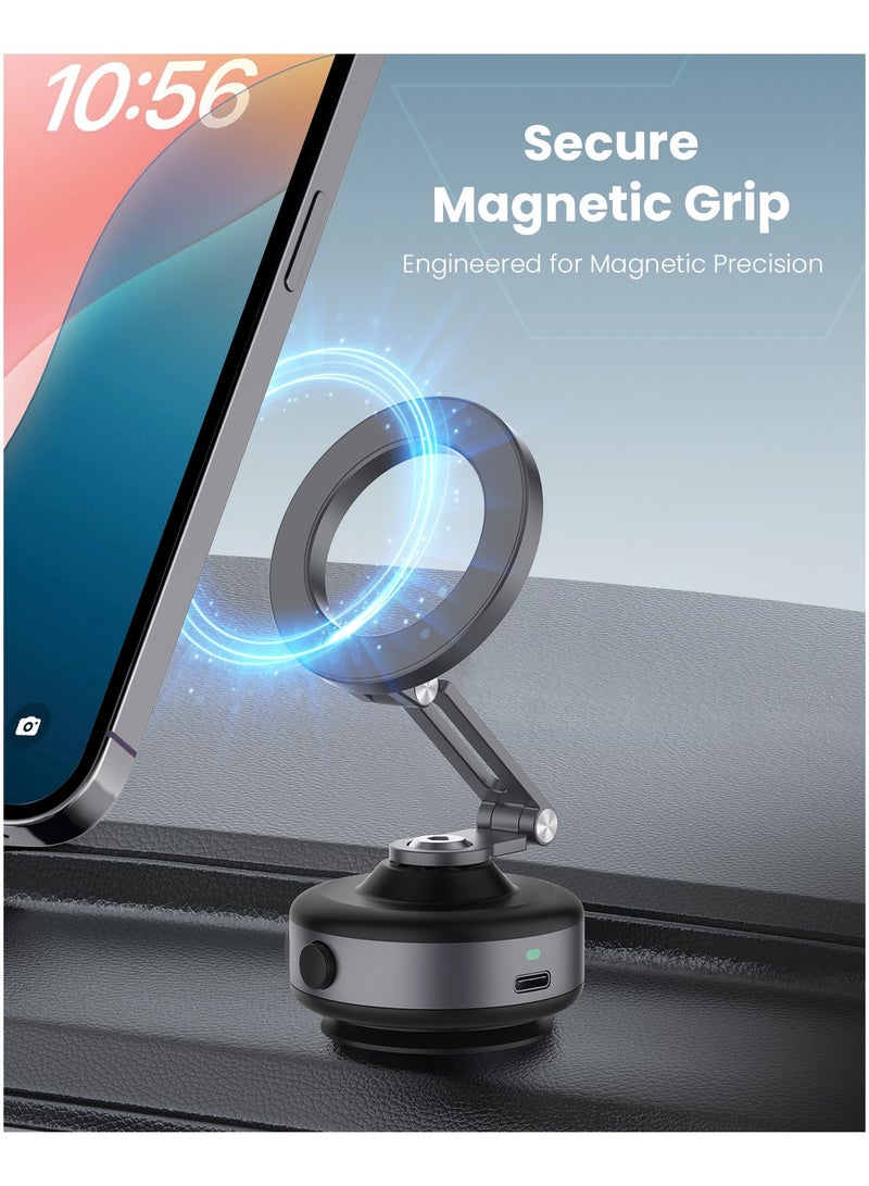 Moxedo Moxedo 360° Rotating Magnetic Phone Holder with Vacuum Suction | Foldable Mount with Type-C Port & Quick Release Button | Universal Stand for Car, Kitchen, Mirror, Gym, Fits 4.7”–7.2” Phones  - Image 4