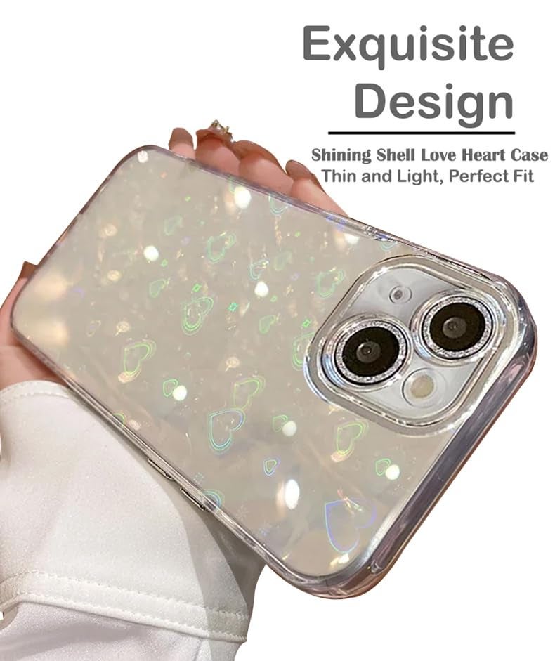 Mobistyle Silicone Designed For iPhone 15|Camera Lens Protection |Heart Pattern Print Design For Women Teen Girls Phone Back Cover Case(Heart White) - Image 2