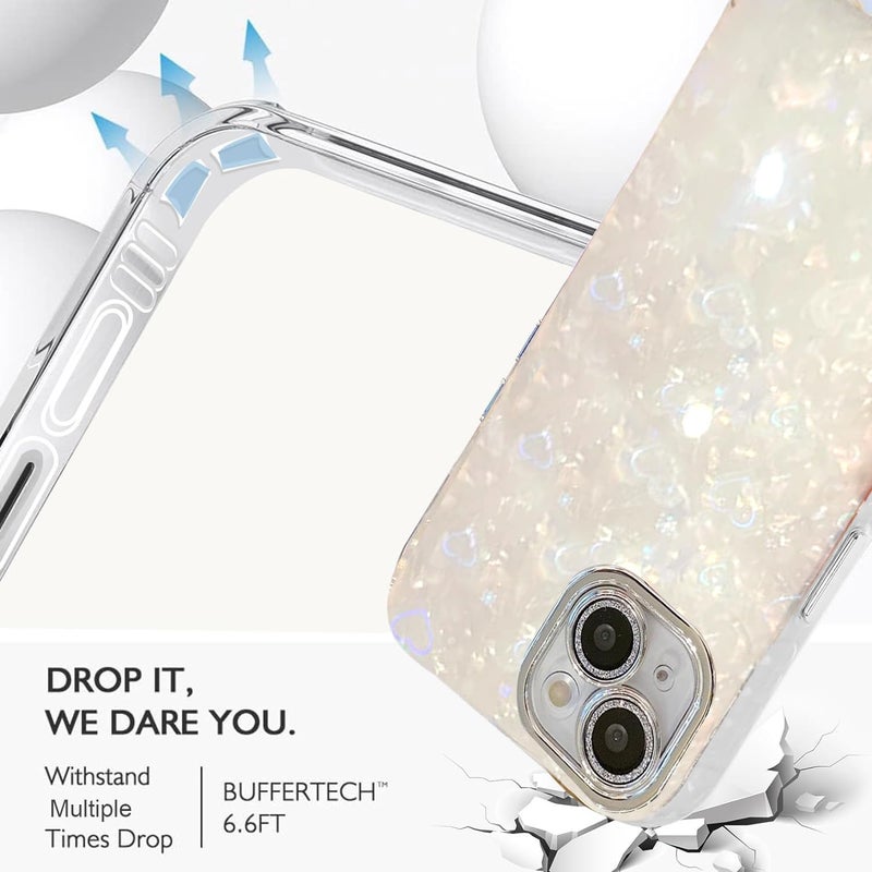 Mobistyle Silicone Designed For iPhone 15|Camera Lens Protection |Heart Pattern Print Design For Women Teen Girls Phone Back Cover Case(Heart White) - Image 3