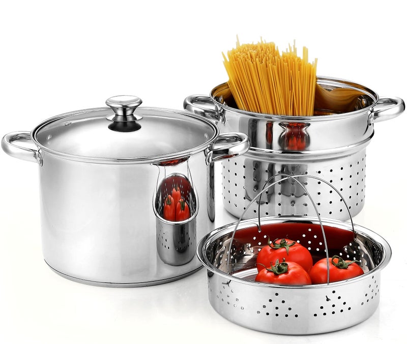 Cook N Home Stainless Steel 4 Piece Pasta Cooker Steamer Multi-Pot - Image 1