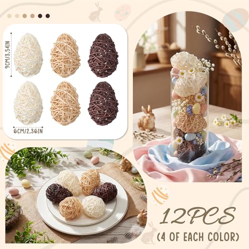 Vicenpal 12 Pcs Easter Rattan Eggs Farmhouse Style Rustic Woven Egg Decor 374 Inches Decorative Eggs for Easter Vase Filler Tray Decor Bowl CenterpieceNatural Color - Image 3