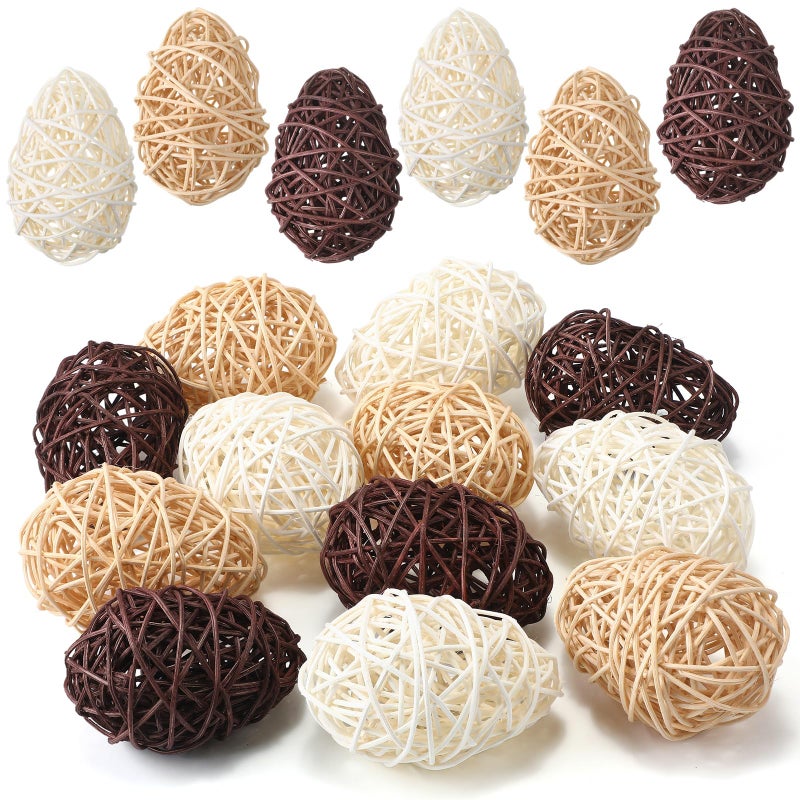 Vicenpal 12 Pcs Easter Rattan Eggs Farmhouse Style Rustic Woven Egg Decor 374 Inches Decorative Eggs for Easter Vase Filler Tray Decor Bowl CenterpieceNatural Color - Image 2