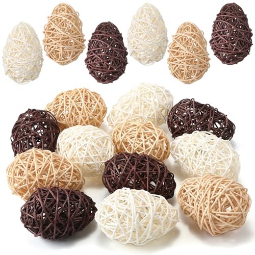 Vicenpal 12 Pcs Easter Rattan Eggs Farmhouse Style Rustic Woven Egg Decor 374 Inches Decorative Eggs for Easter Vase Filler Tray Decor Bowl CenterpieceNatural Color - Image 1