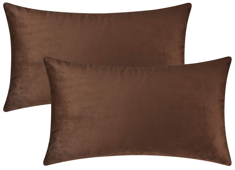 Mixhug Set of 2 Cozy Velvet Rectangle Decorative Throw Pillow Covers for Couch and Bed, Brown, 12 x 20 Inches - Image 1