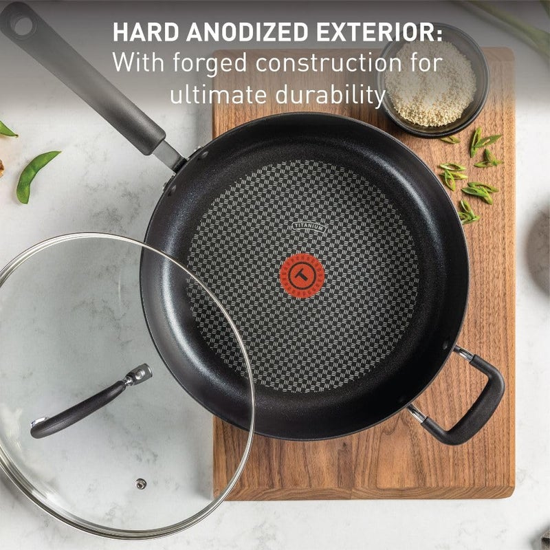 T-fal Ultimate Hard Anodized Nonstick Fry Pan With Lid 10 Inch, Oven Broiler Safe 400F, Lid Safe 350F, Cookware, Kitchen, Home, Versatile Frying Pan, Skillet, Pots and Pans, Dishwasher Safe, Black - Image 4