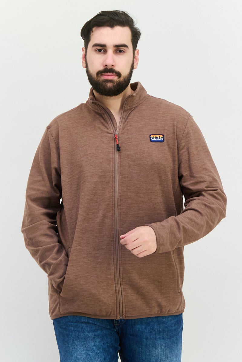 Avalanche Men Mock Neck Chambray Long Sleeves Full Zip Sweatshirt, Brown - Image 1