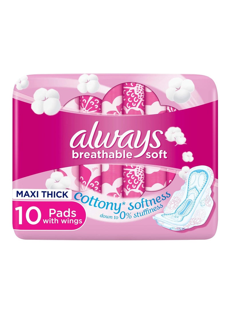 Always Breathable Soft Maxi Thick, Large Sanitary Pads With Wings, 10 Pads Pink Large  - Image 2