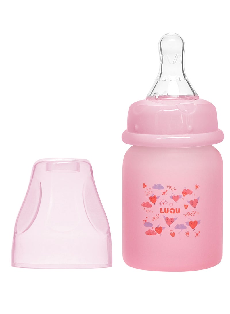 لوكو زجاجة رضاعة لوكو مغطاة بطبقة سيليكون (زجاج من الداخل/سيليكون من الخارج)، جسم انسيابي، ملمس طبيعي، سهلة التنظيف، مقاومة للحرارة، 60 مل، +0 شهر - Image 1